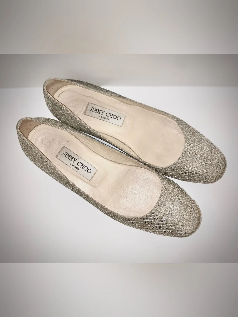 Jimmy Choo Sparkling Gold and Silver Ballet Flats